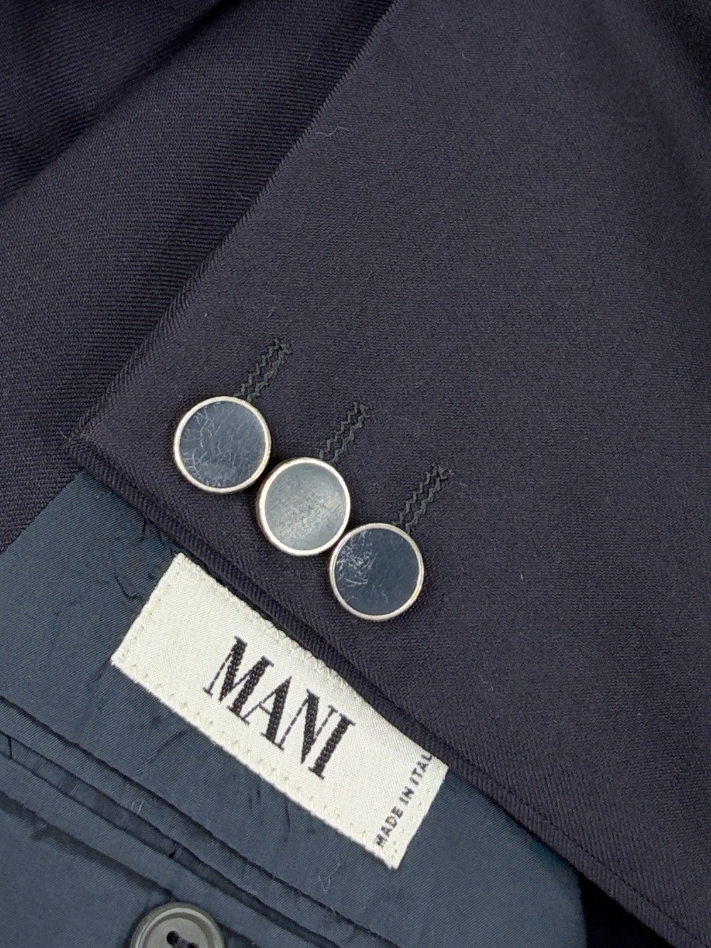 Vintage Mani Giorgio Armani Blazer Mens 48L Navy Blue Wool Double Breast Peak
